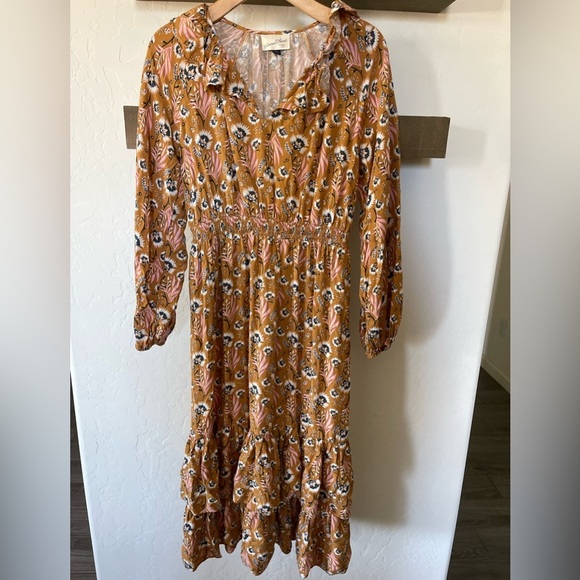 Universal Thread| Burnt Orange, Rust Floral Tiered Ruffle Midi Dress•••Prairie - Picture 12 of 12